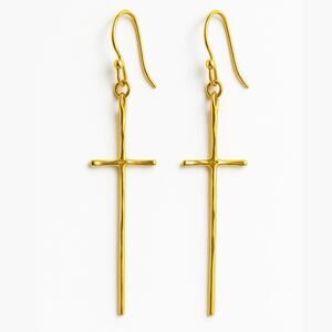 Minimal Molten Cross Earrings - Gold Cross Dangle Earrings